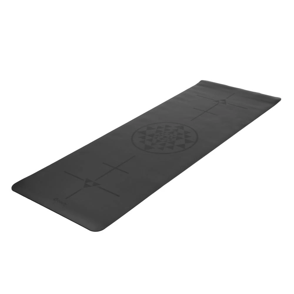 Design yogamatte PHOENIX, svart med Alignment-Yantra design (4 mm, 185 x 66 cm)