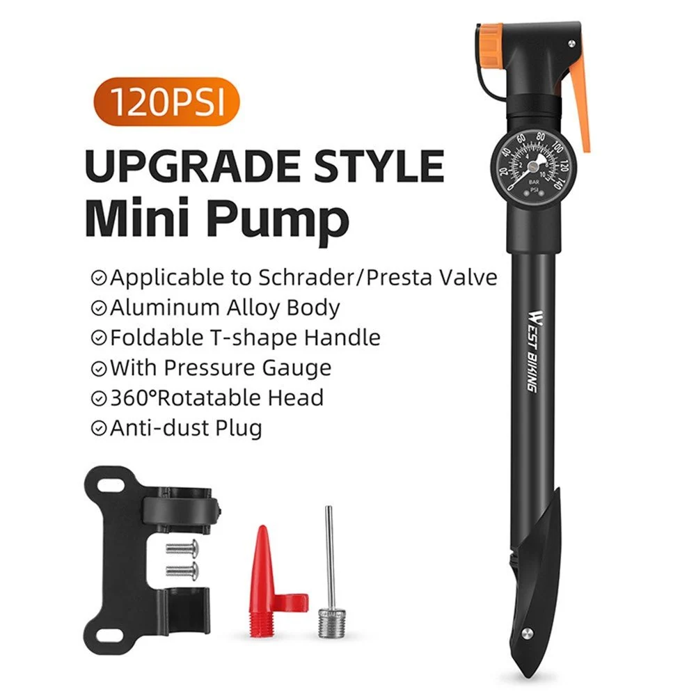 Mini bærbar sykkelpumpe med manometer