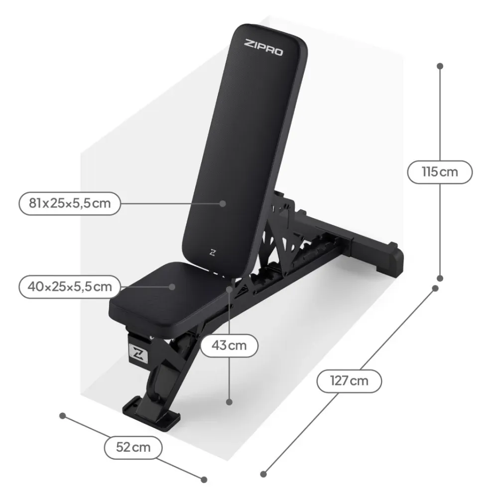 Treningsbenk justerbar 350kg, 127×52×115cm hjemmetrening ZIPRO Nocardio