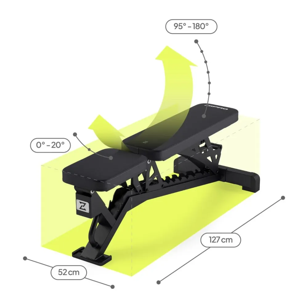 Treningsbenk justerbar 350kg, 127×52×115cm hjemmetrening ZIPRO Nocardio