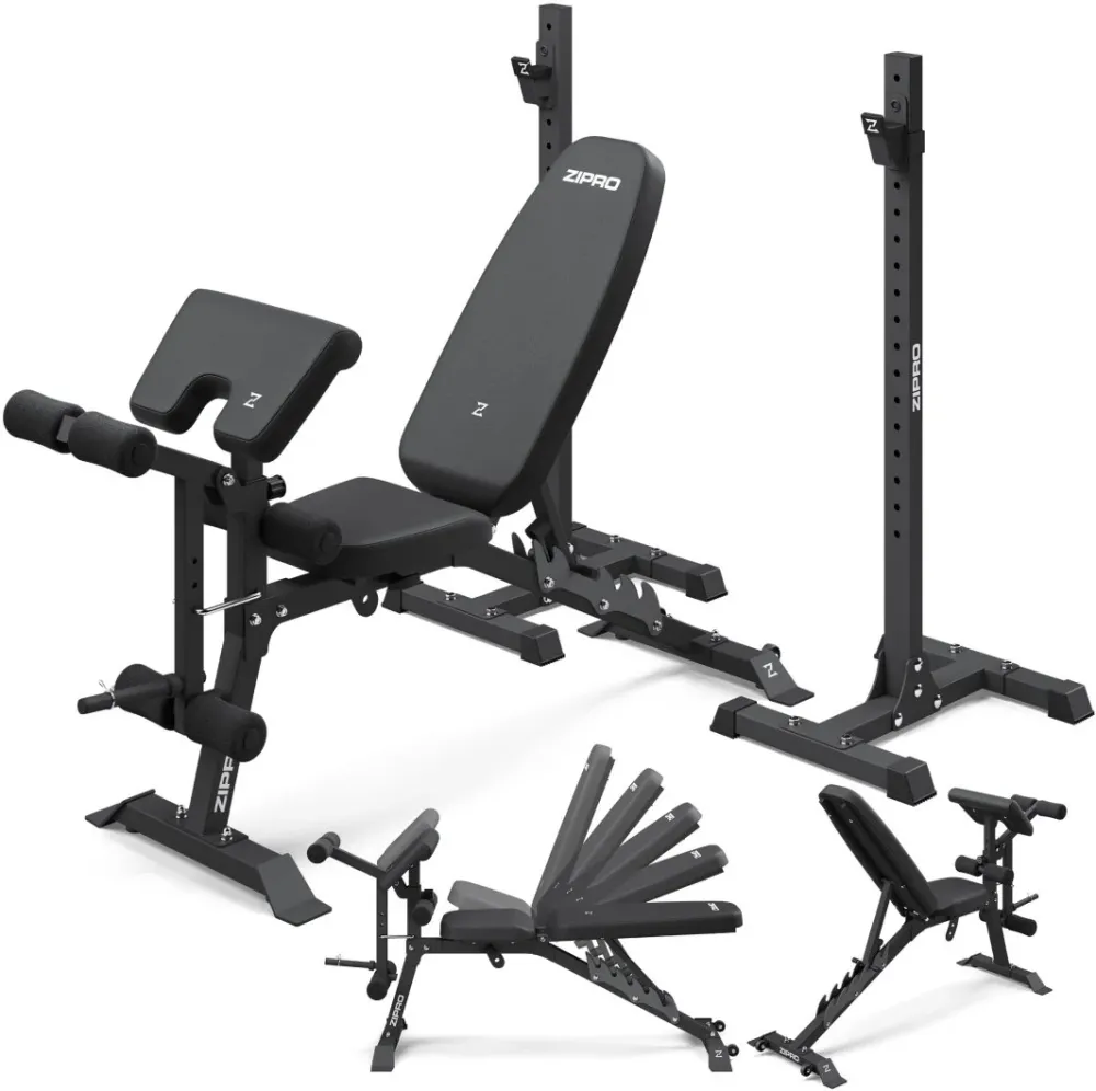 Treningsbenk Med Justerbare Stativer Og Benpresse 50x50mm Zipro Superset