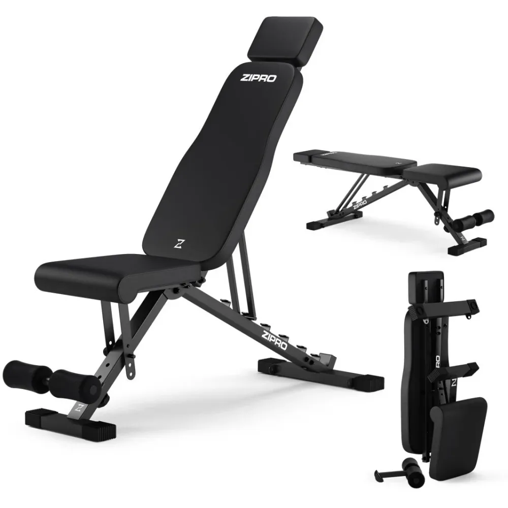 Treningsbenk Sammenleggbar 300kg, Justerbar Rygg Og Sete Zipro Grind